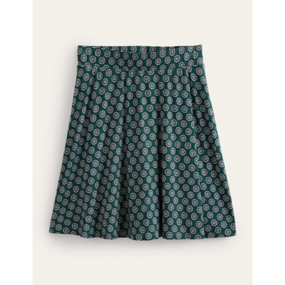 Boden Womens Mini wrap Skirt UK 14 US 10 Green Floral Jersey Pull On R0281 NWT